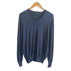 Alan Paine England Blue V Neck Pure Merino Lightweight Sweater Top Size 44/L